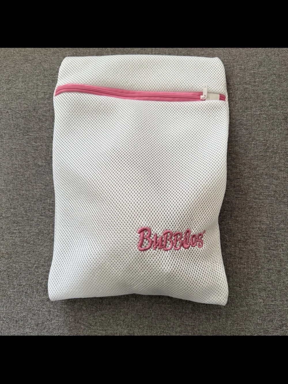 White Mesh Pouch with Pink Accents